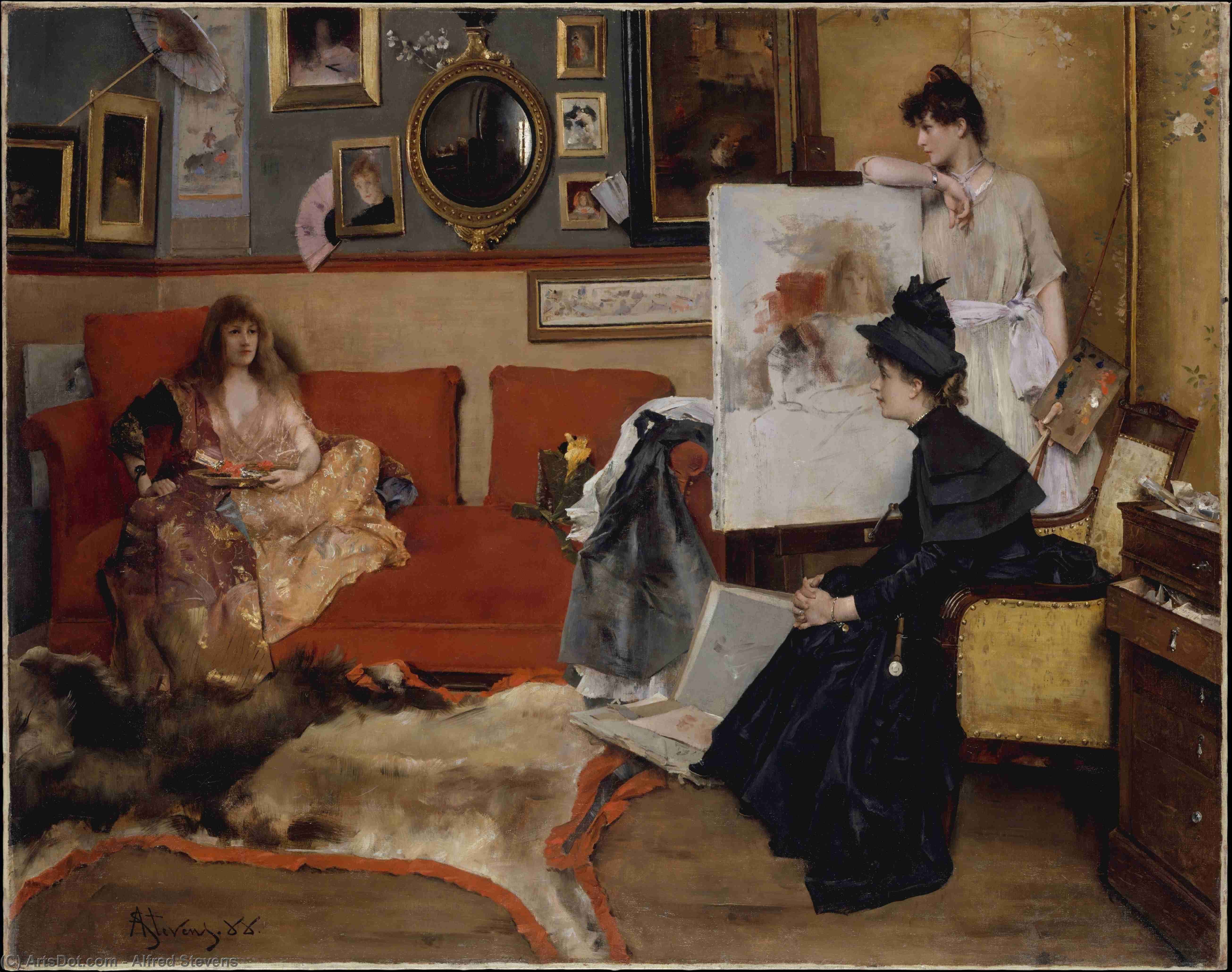 WikiOO.org - אנציקלופדיה לאמנויות יפות - ציור, יצירות אמנות Alfred Stevens - The atelier