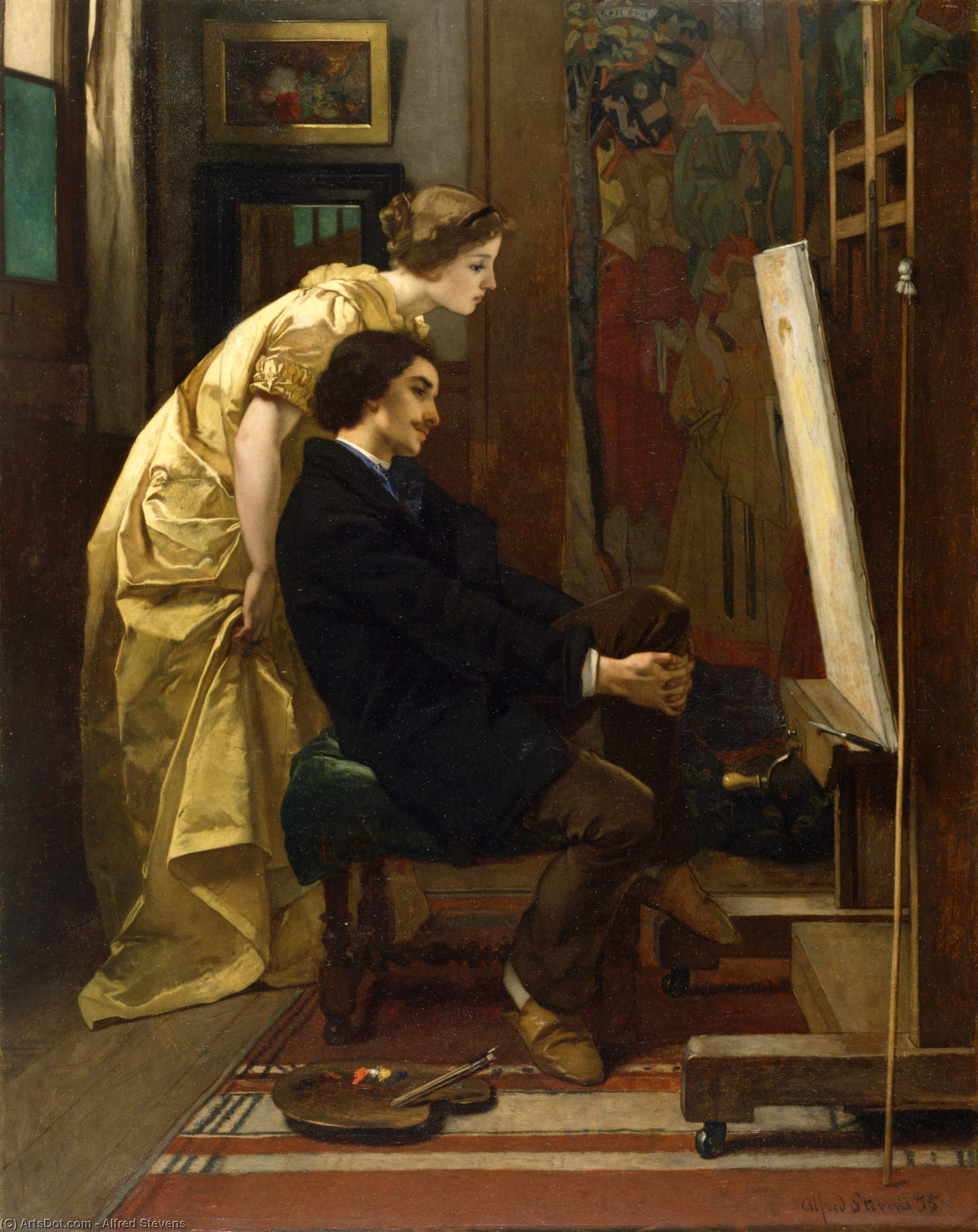 Wikioo.org - The Encyclopedia of Fine Arts - Painting, Artwork by Alfred Stevens - The Painter and His Model