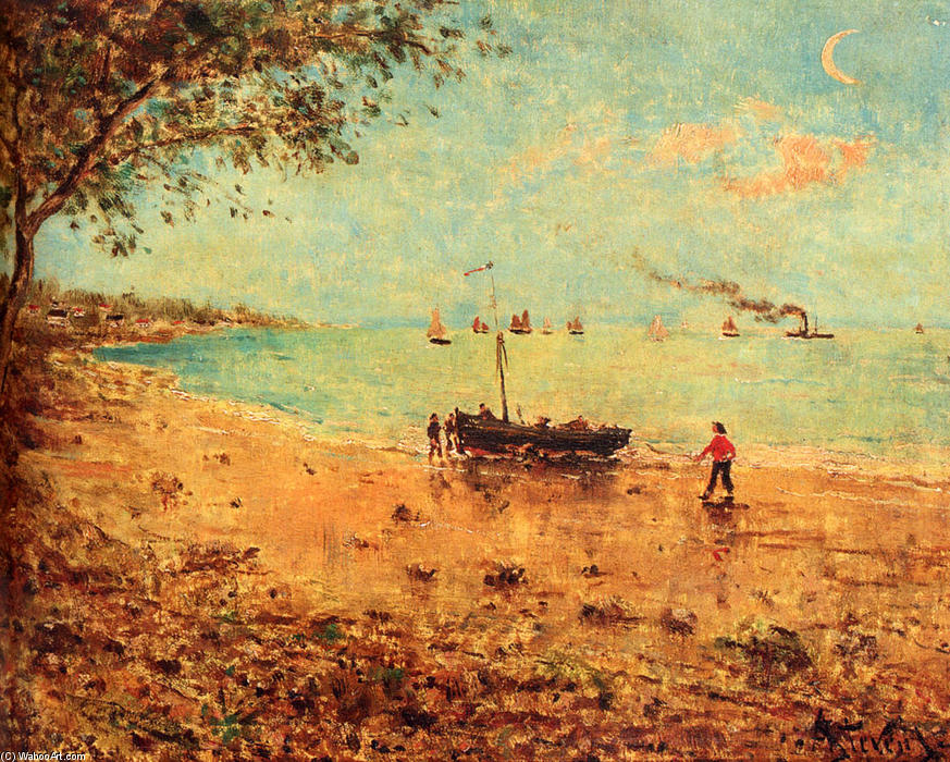 Wikioo.org - The Encyclopedia of Fine Arts - Painting, Artwork by Alfred Stevens - Une Plage En Normandie