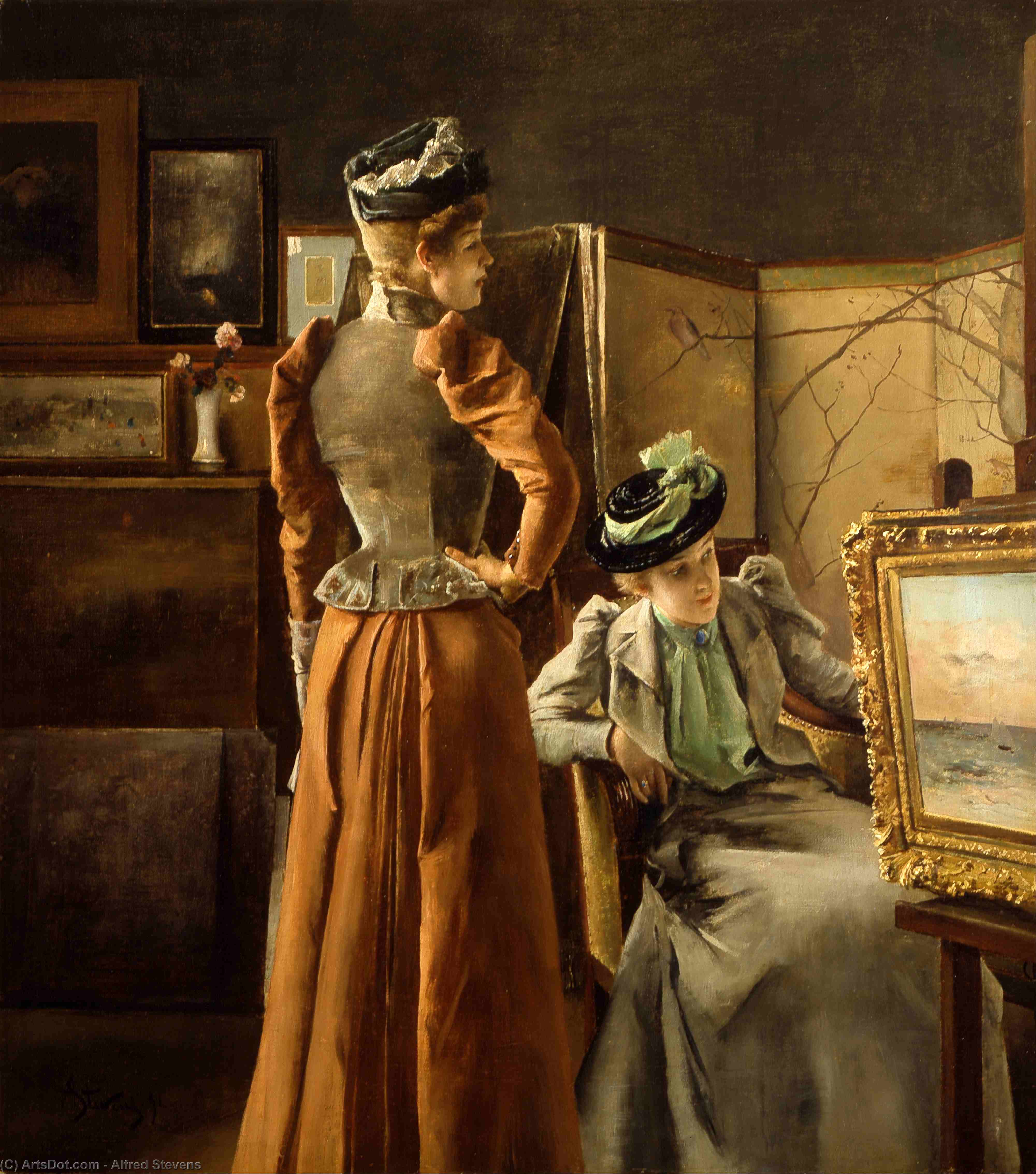 Wikioo.org - The Encyclopedia of Fine Arts - Painting, Artwork by Alfred Stevens - Visit to the Studio