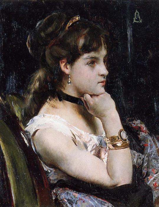Wikioo.org - The Encyclopedia of Fine Arts - Painting, Artwork by Alfred Stevens - Woman Wearing a Bracelet