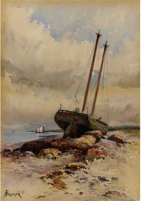Wikioo.org - The Encyclopedia of Fine Arts - Painting, Artwork by Alfred Thompson Bricher - Schooner High and Dry