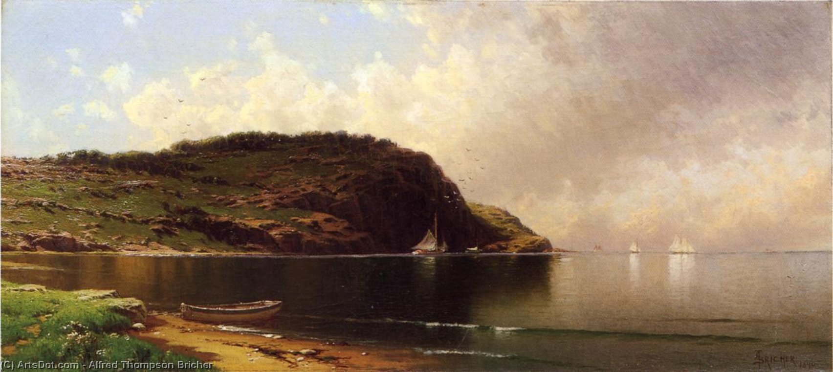 Wikioo.org - สารานุกรมวิจิตรศิลป์ - จิตรกรรม Alfred Thompson Bricher - Seascape with Dory and Sailboats