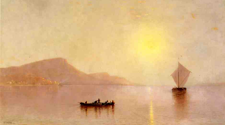Wikoo.org - موسوعة الفنون الجميلة - اللوحة، العمل الفني Alfred Thompson Bricher - Sunset over the Palisades on the Hudson