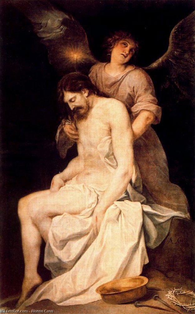 Wikioo.org - The Encyclopedia of Fine Arts - Painting, Artwork by Alonso Cano - The Dead Christ Supported by an Angel 1