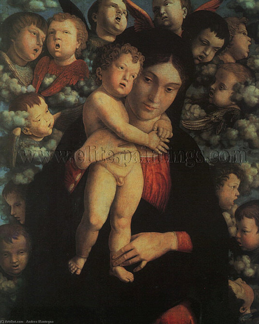 WikiOO.org - Энциклопедия изобразительного искусства - Живопись, Картины  Andrea Mantegna - Мадонна с младенцем с  Херувимы