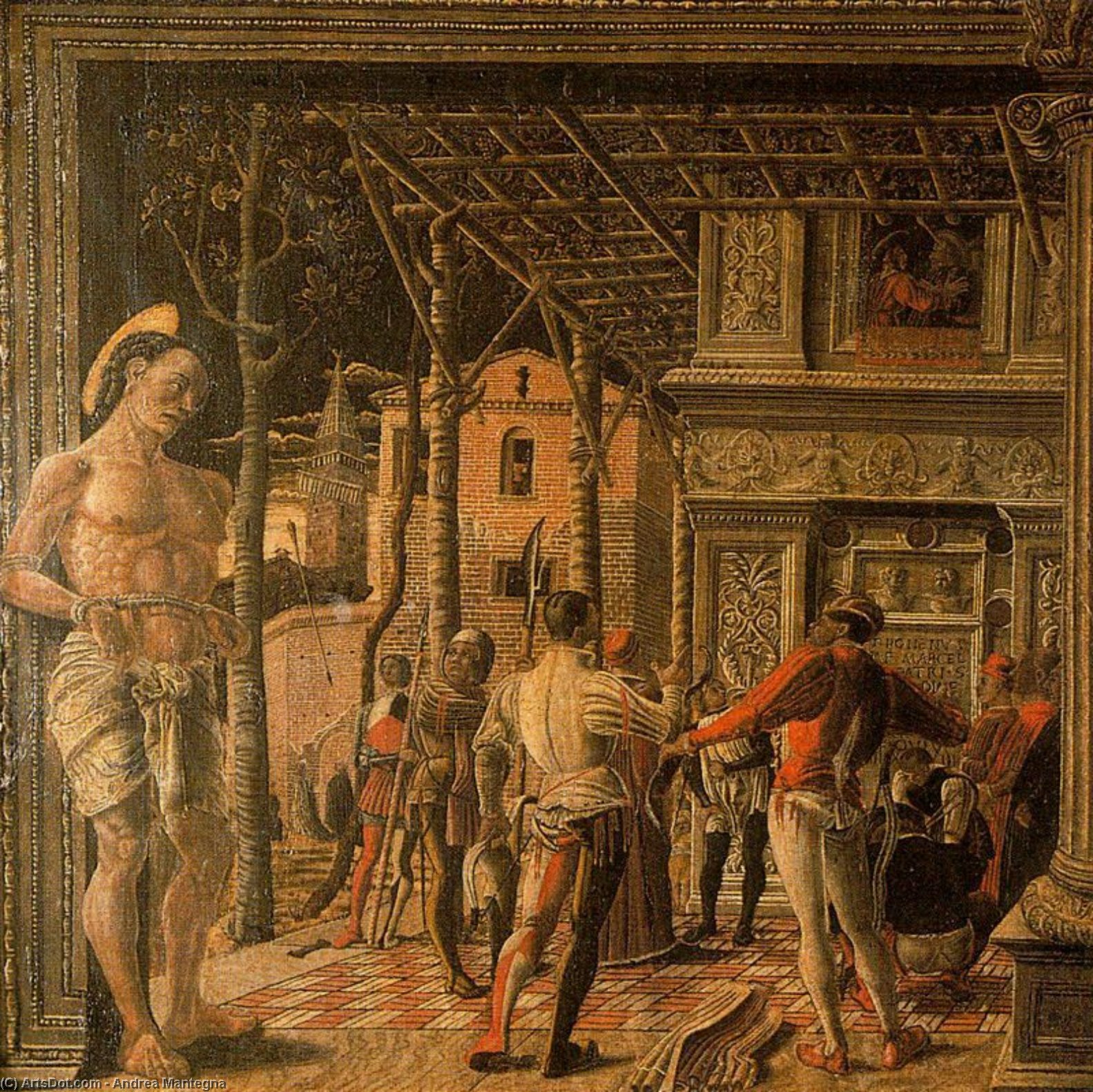Wikioo.org - The Encyclopedia of Fine Arts - Painting, Artwork by Andrea Mantegna - Martyrdom of St Christopher and Removal of his Body