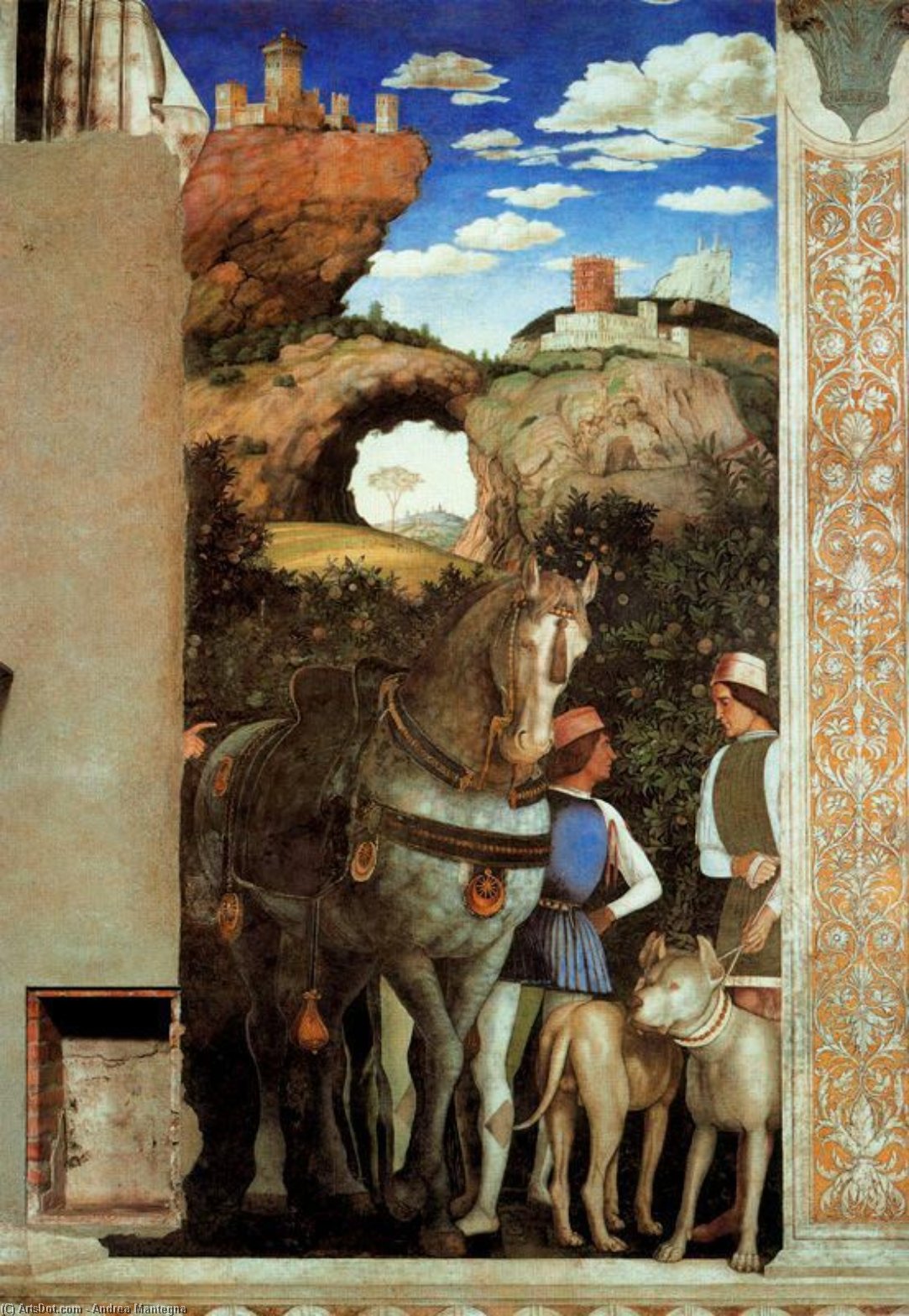 Wikoo.org - موسوعة الفنون الجميلة - اللوحة، العمل الفني Andrea Mantegna - Palafreneros con caballo y perros