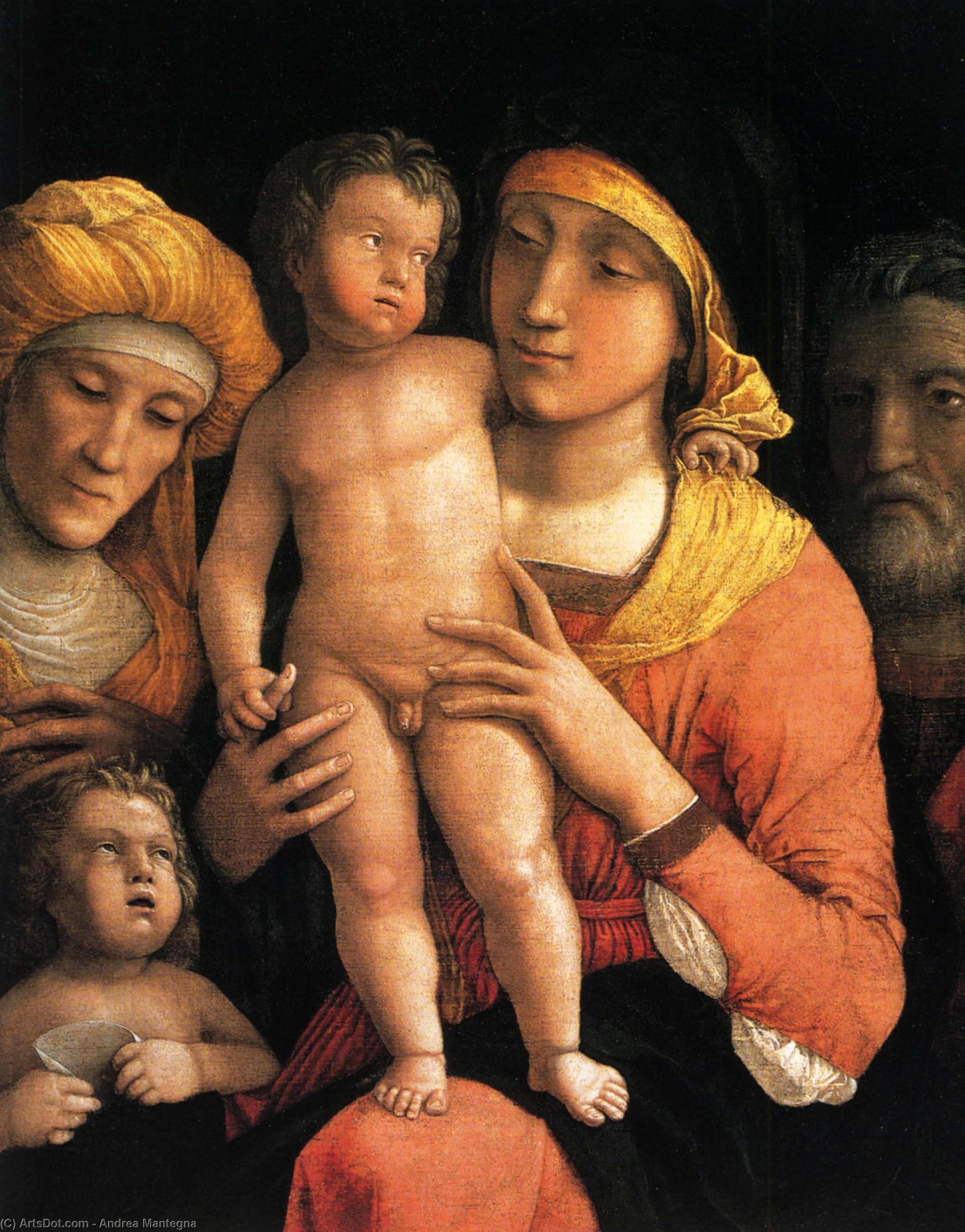 Wikioo.org – La Enciclopedia de las Bellas Artes - Pintura, Obras de arte de Andrea Mantegna - la sagrada familia con santa isabel y el infante juan el bautista