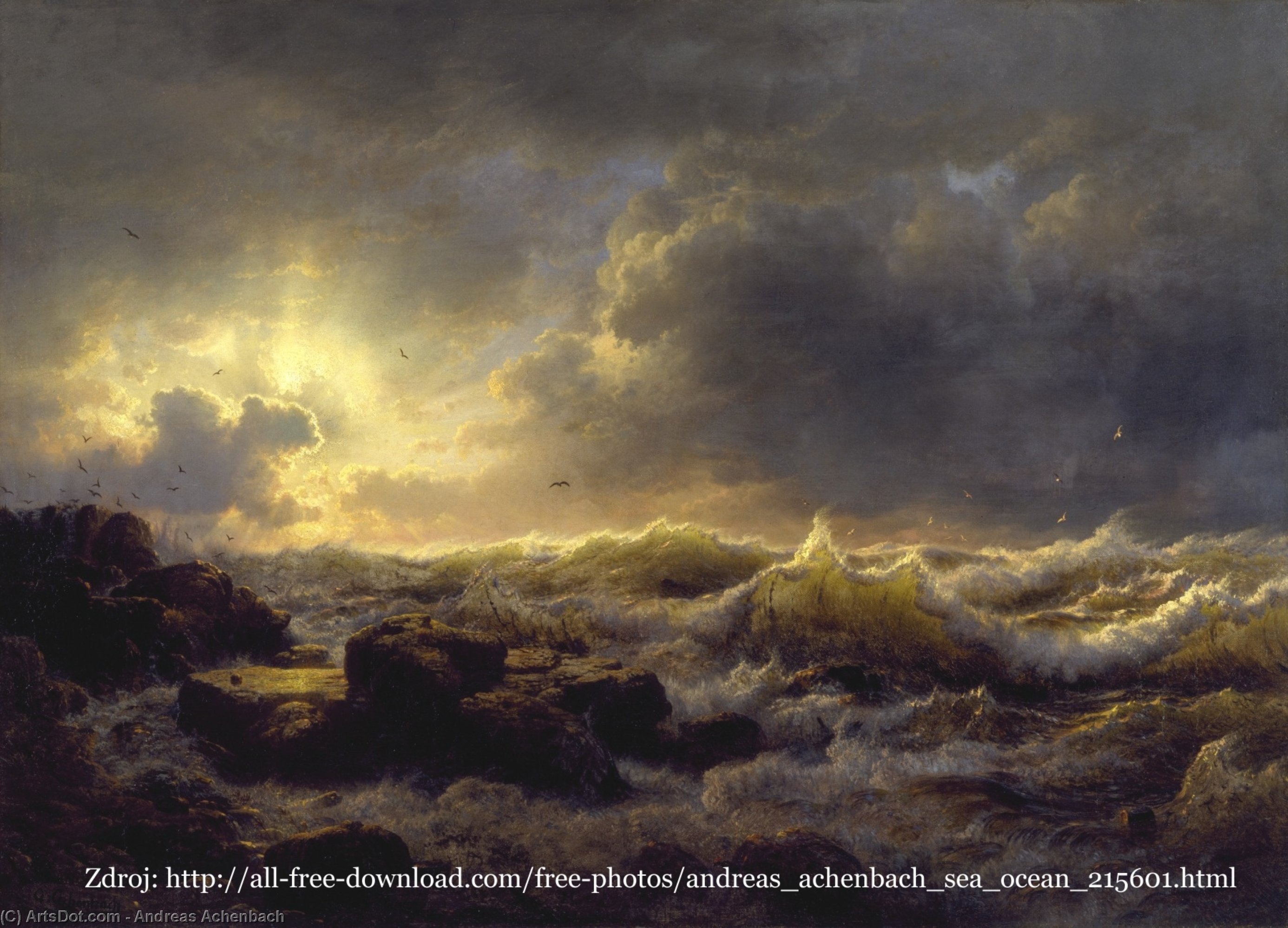 Wikioo.org - The Encyclopedia of Fine Arts - Painting, Artwork by Andreas Achenbach - Clearing Up--Coast of Sicily