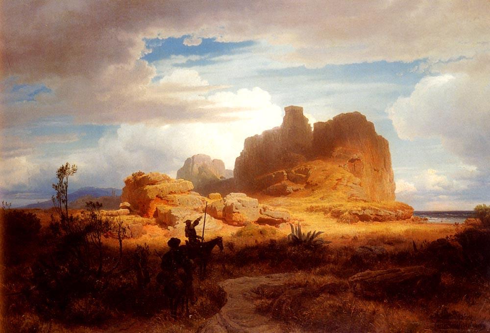 WikiOO.org - Εγκυκλοπαίδεια Καλών Τεχνών - Ζωγραφική, έργα τέχνης Andreas Achenbach - Don Quixote and Sancho Panza