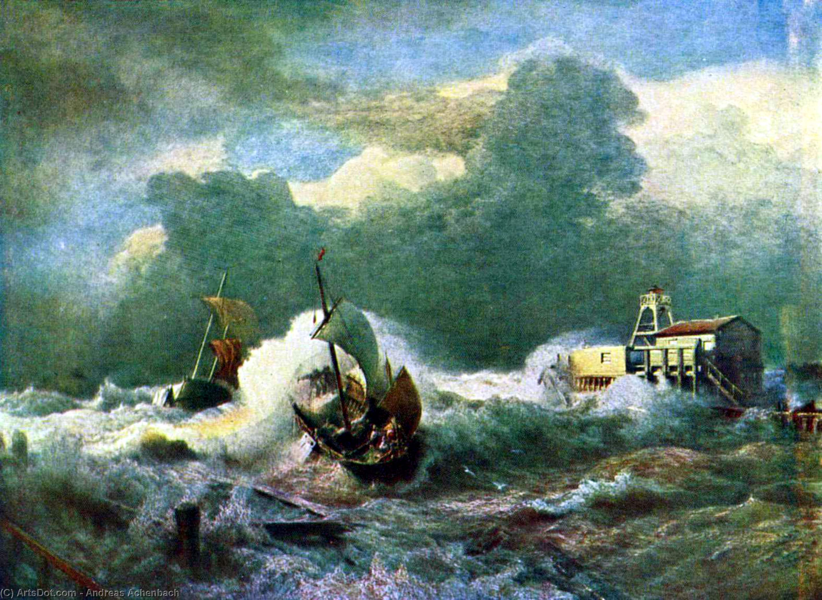 Wikioo.org - The Encyclopedia of Fine Arts - Painting, Artwork by Andreas Achenbach - Leuchtturm bei Ostende