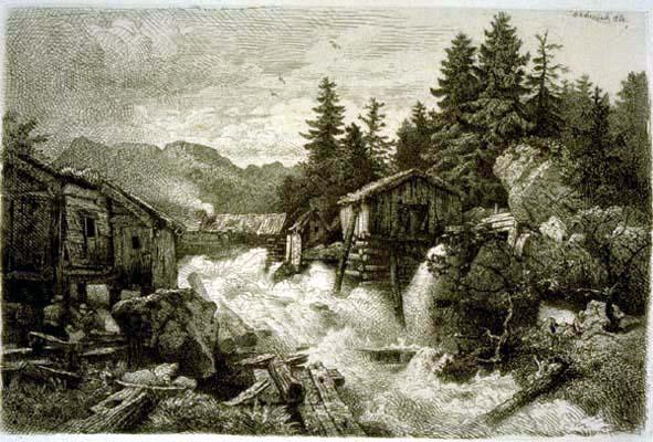 WikiOO.org - Encyclopedia of Fine Arts - Maľba, Artwork Andreas Achenbach - Logging Camp