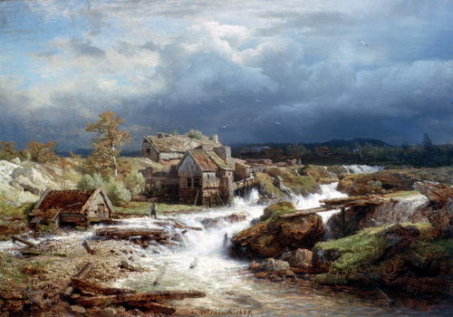 WikiOO.org - Encyclopedia of Fine Arts - Lukisan, Artwork Andreas Achenbach - Old Watermill on Wildbach