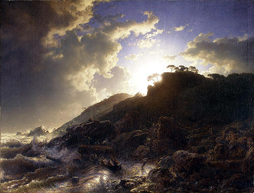 WikiOO.org - Güzel Sanatlar Ansiklopedisi - Resim, Resimler Andreas Achenbach - Sunset after a Storm on the Coast of Sicily