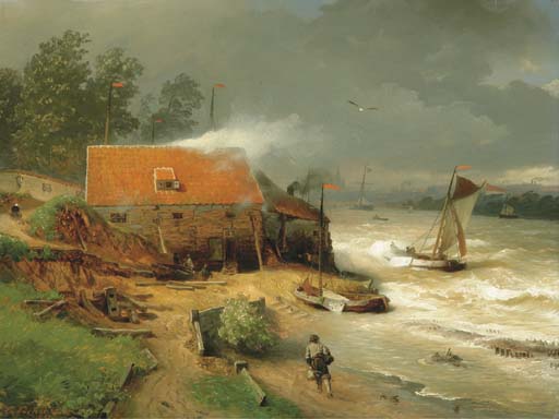 WikiOO.org - Güzel Sanatlar Ansiklopedisi - Resim, Resimler Andreas Achenbach - The boat wharf