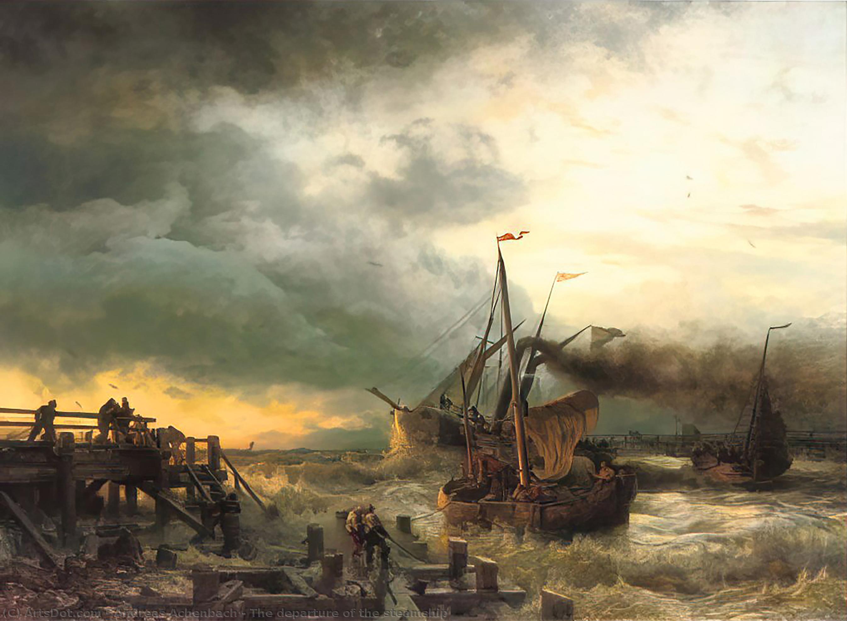 Wikioo.org - The Encyclopedia of Fine Arts - Painting, Artwork by Andreas Achenbach - The departure of the steamship