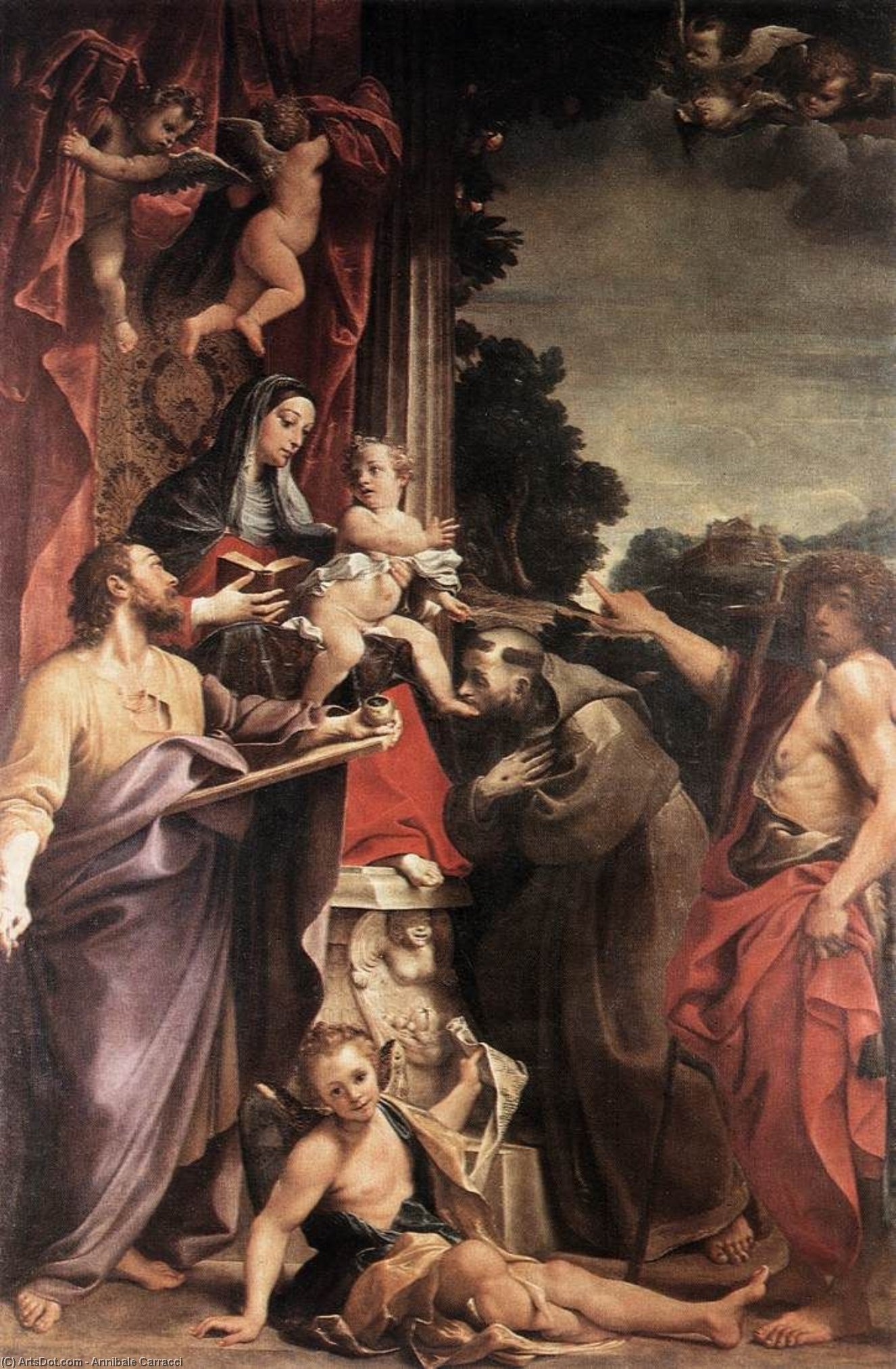 Wikioo.org - The Encyclopedia of Fine Arts - Painting, Artwork by Annibale Carracci - Madonna Enthroned with St Matthew