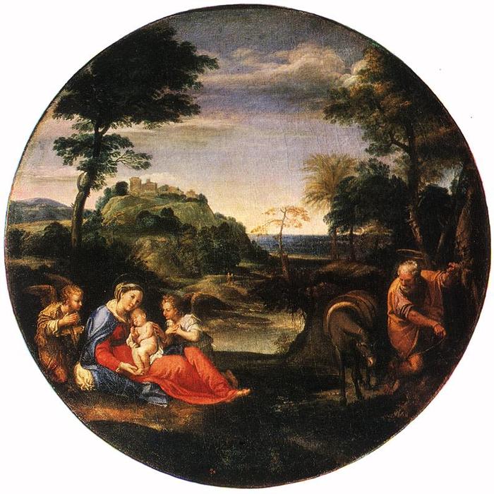 Wikioo.org - The Encyclopedia of Fine Arts - Painting, Artwork by Annibale Carracci - Rest on Flight into Egypt