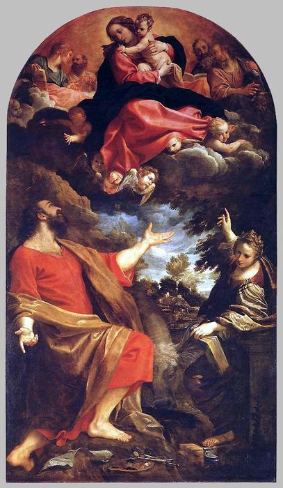 Wikioo.org - The Encyclopedia of Fine Arts - Painting, Artwork by Annibale Carracci - The Virgin Appears to St. Luke and Catherine