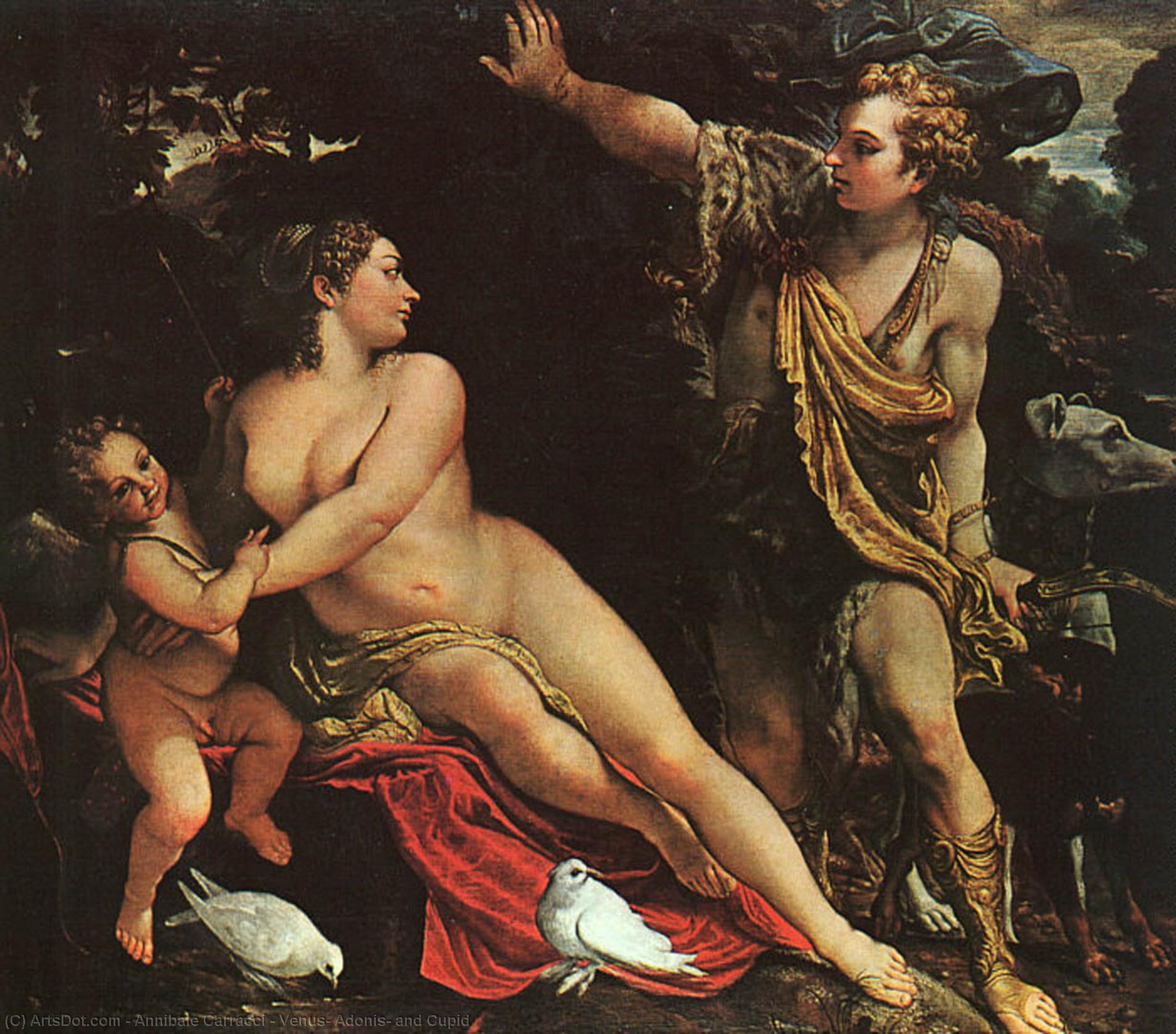 WikiOO.org - Енциклопедия за изящни изкуства - Живопис, Произведения на изкуството Annibale Carracci - Venus, Adonis, and Cupid