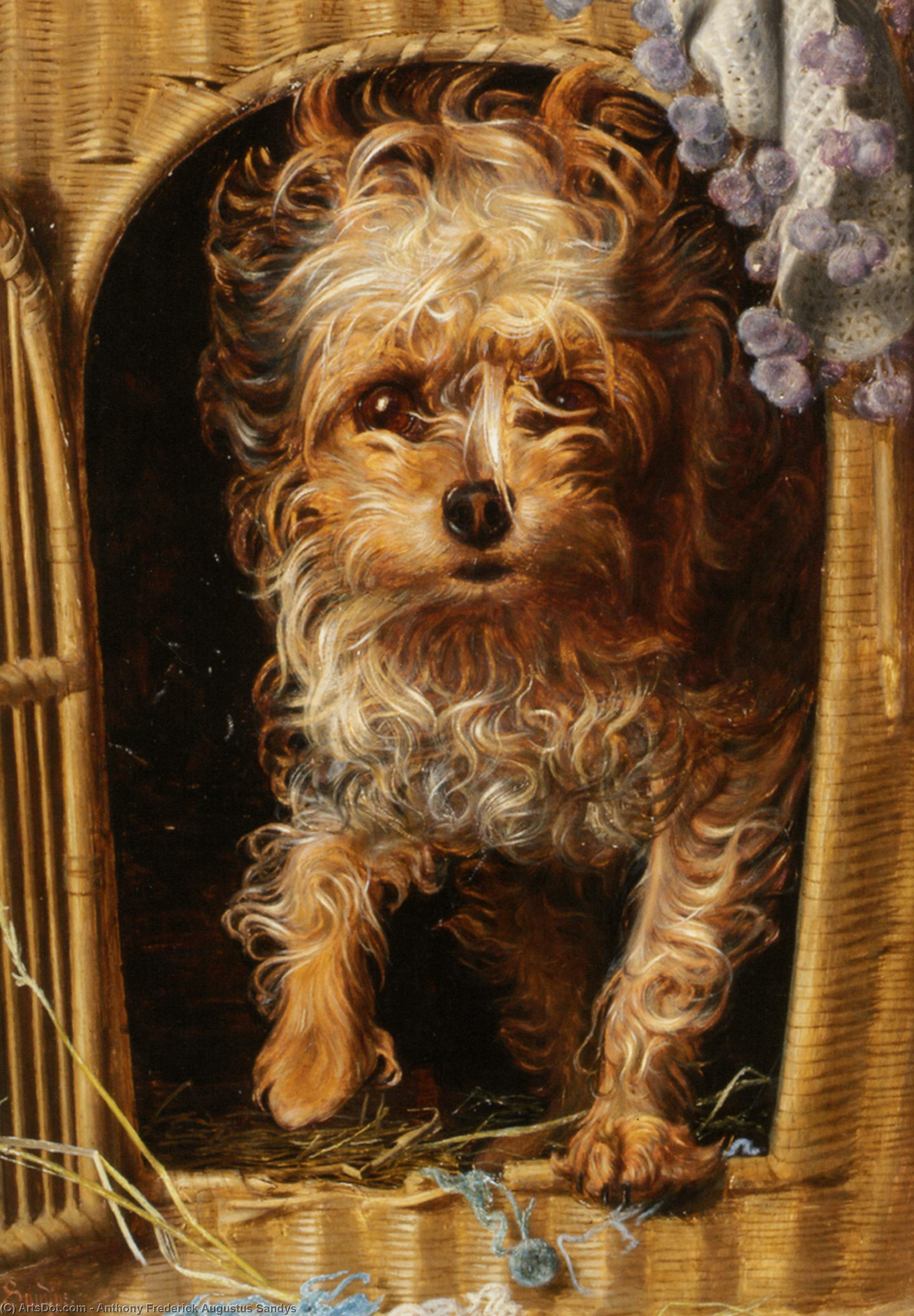 Wikioo.org – La Enciclopedia de las Bellas Artes - Pintura, Obras de arte de Anthony Frederick Augustus Sandys - Darby en su cesta de la perrera
