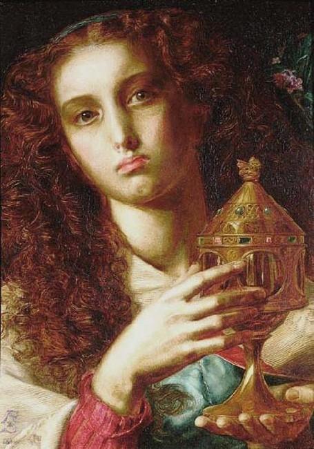 Wikioo.org - The Encyclopedia of Fine Arts - Painting, Artwork by Anthony Frederick Augustus Sandys - King Pelles' Daughter bearing the Sancgraal