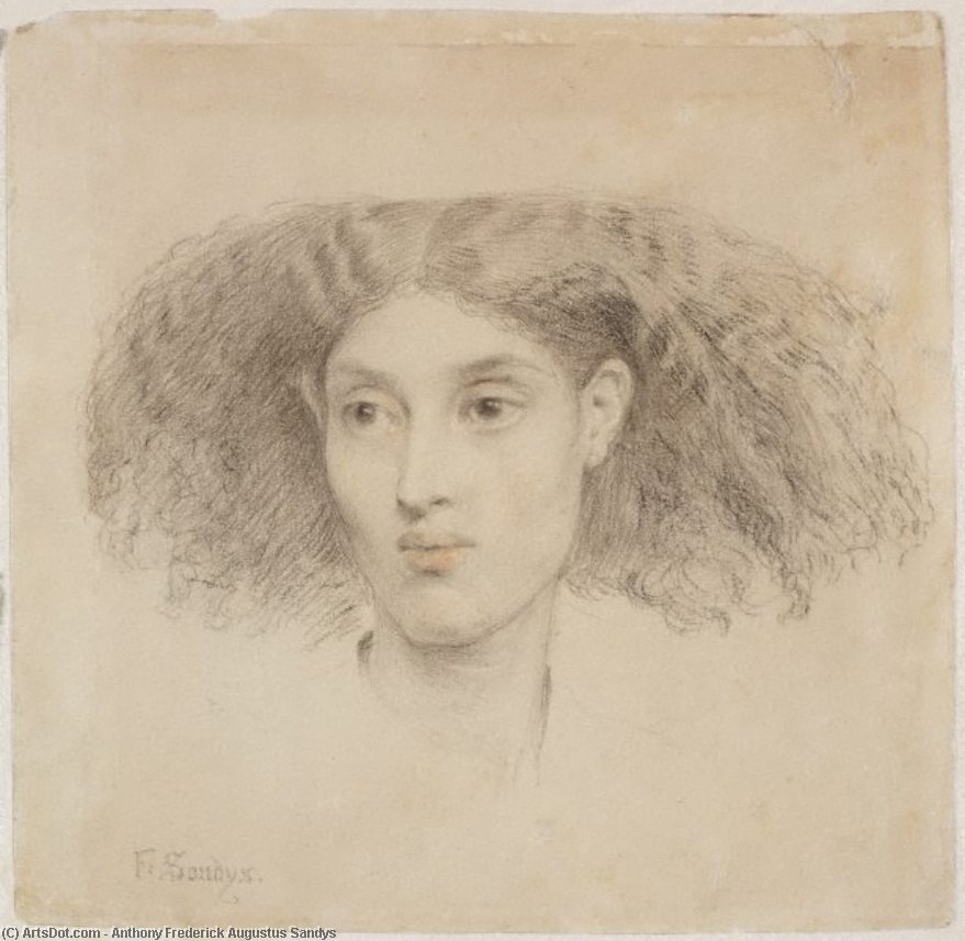 WikiOO.org - Encyclopedia of Fine Arts - Schilderen, Artwork Anthony Frederick Augustus Sandys - Study of the head of a young mulatto woman, full face