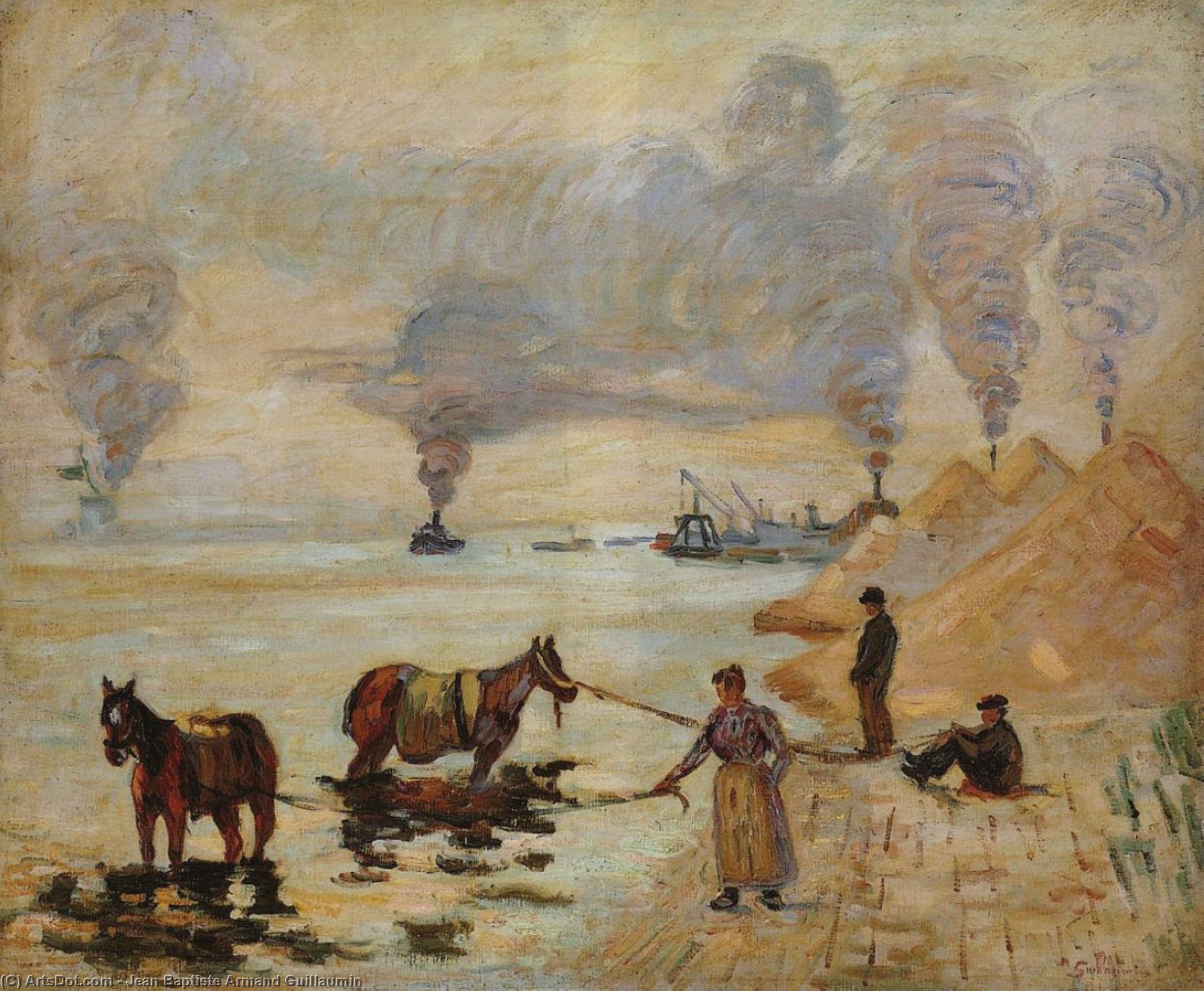 Wikioo.org - The Encyclopedia of Fine Arts - Painting, Artwork by Jean Baptiste Armand Guillaumin - Horses in the Sand at Ivry