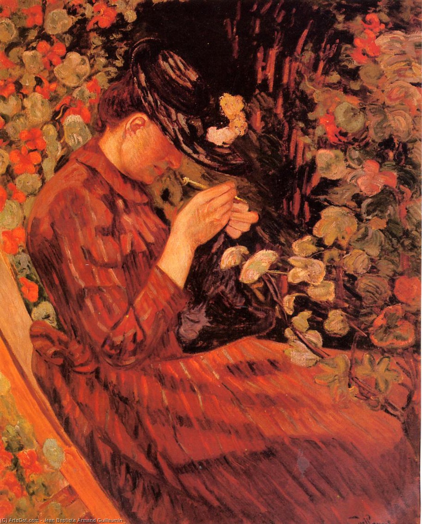 Wikioo.org – La Enciclopedia de las Bellas Artes - Pintura, Obras de arte de Jean Baptiste Armand Guillaumin - Madame Guillaumin Sentado en un jardín