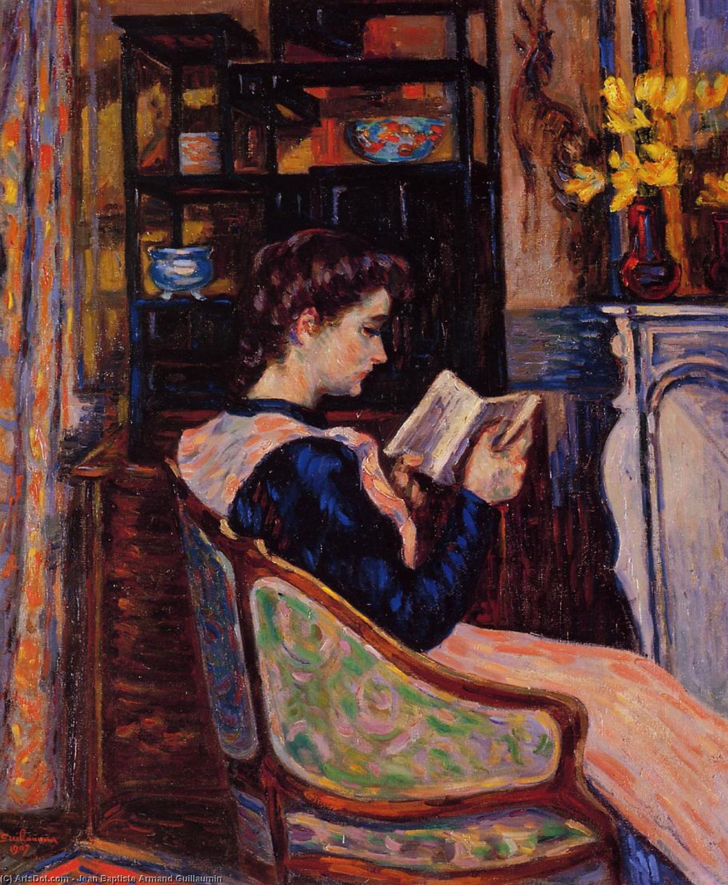 Wikioo.org – La Enciclopedia de las Bellas Artes - Pintura, Obras de arte de Jean Baptiste Armand Guillaumin - Mademoiselle Guillaumin Lectura