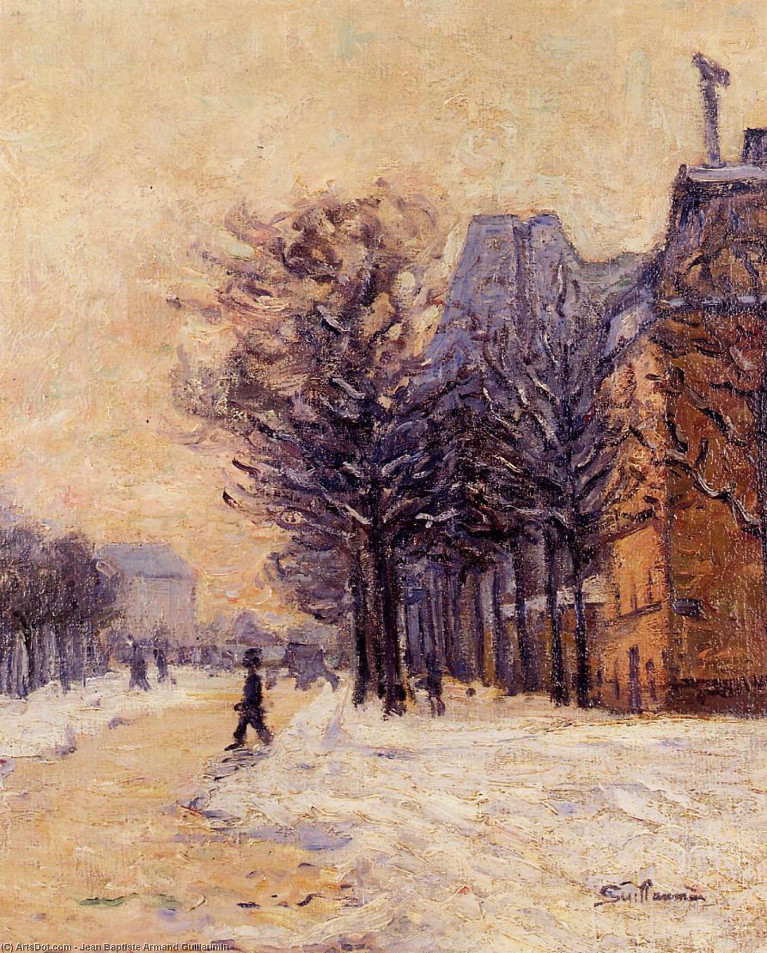 WikiOO.org - Encyclopedia of Fine Arts - Festés, Grafika Jean Baptiste Armand Guillaumin - Passers-by in Paris in Winter