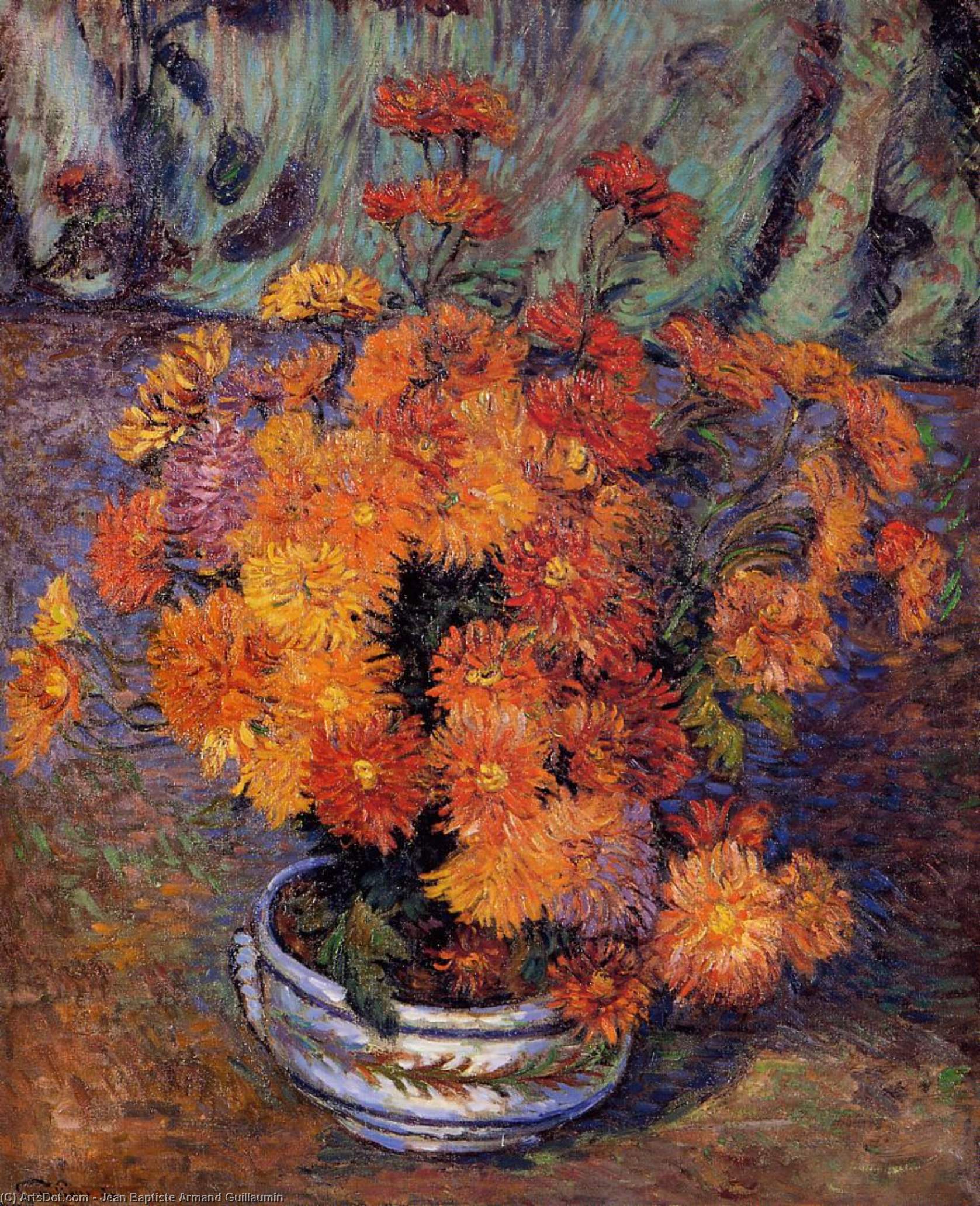 WikiOO.org - Encyclopedia of Fine Arts - Maleri, Artwork Jean Baptiste Armand Guillaumin - Vase of Chrysanthemums