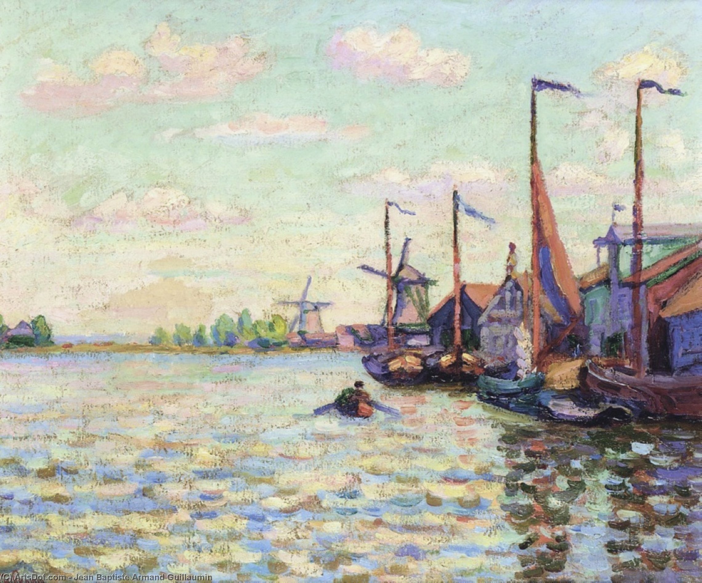 Wikioo.org - The Encyclopedia of Fine Arts - Painting, Artwork by Jean Baptiste Armand Guillaumin - Windmills on a Canal in Holland