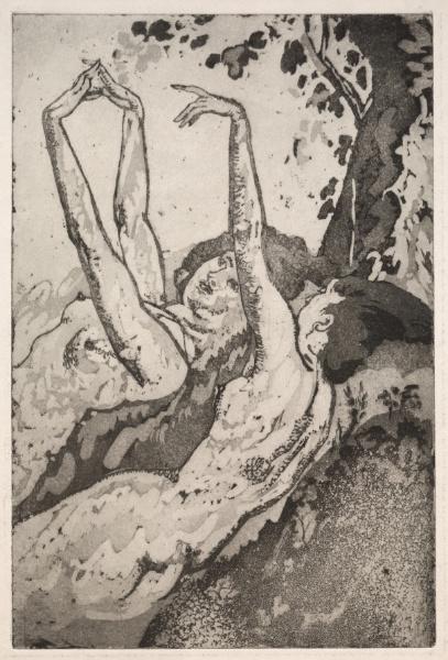WikiOO.org - Encyclopedia of Fine Arts - Målning, konstverk Arthur Bowen Davies - Moonlight on the Grassy Bank