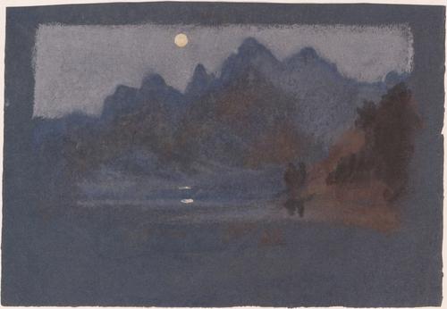 WikiOO.org - Encyclopedia of Fine Arts - Lukisan, Artwork Arthur Bowen Davies - Mountains in Moonlight