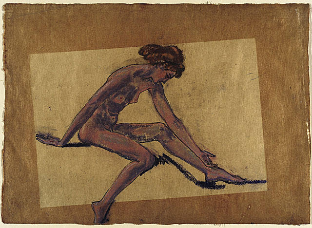 Wikioo.org - The Encyclopedia of Fine Arts - Painting, Artwork by Arthur Bowen Davies - Seated Female Nude in Profile, Bending Forward