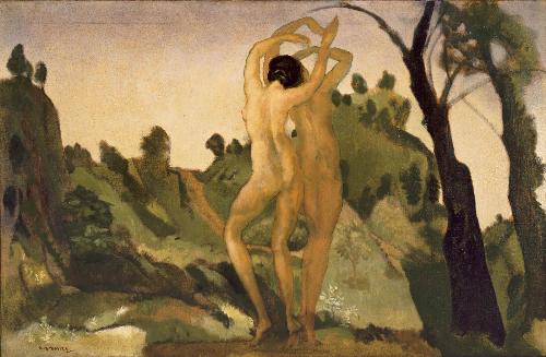 Wikioo.org – L'Encyclopédie des Beaux Arts - Peinture, Oeuvre de Arthur Bowen Davies - Le souffle du Sud (Deux nus)