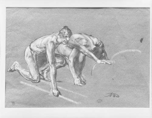 WikiOO.org - Enciklopedija likovnih umjetnosti - Slikarstvo, umjetnička djela Arthur Bowen Davies - Two Men Crouching