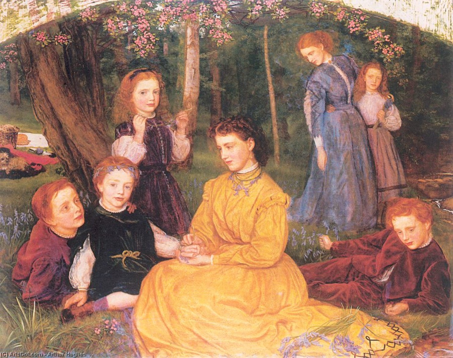 Wikioo.org - The Encyclopedia of Fine Arts - Painting, Artwork by Arthur Hughes - A Birthday Picnic