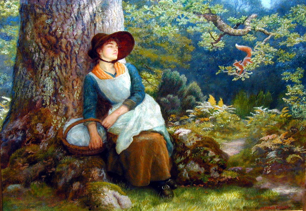 Wikioo.org - The Encyclopedia of Fine Arts - Painting, Artwork by Arthur Hughes - Asleep in the Woods