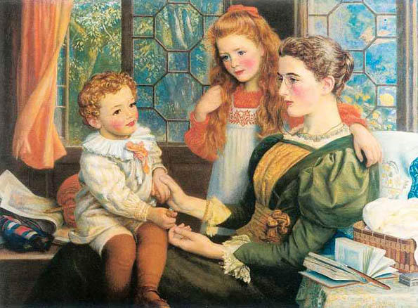 Wikioo.org - The Encyclopedia of Fine Arts - Painting, Artwork by Arthur Hughes - Mrs Norman Hill and Children