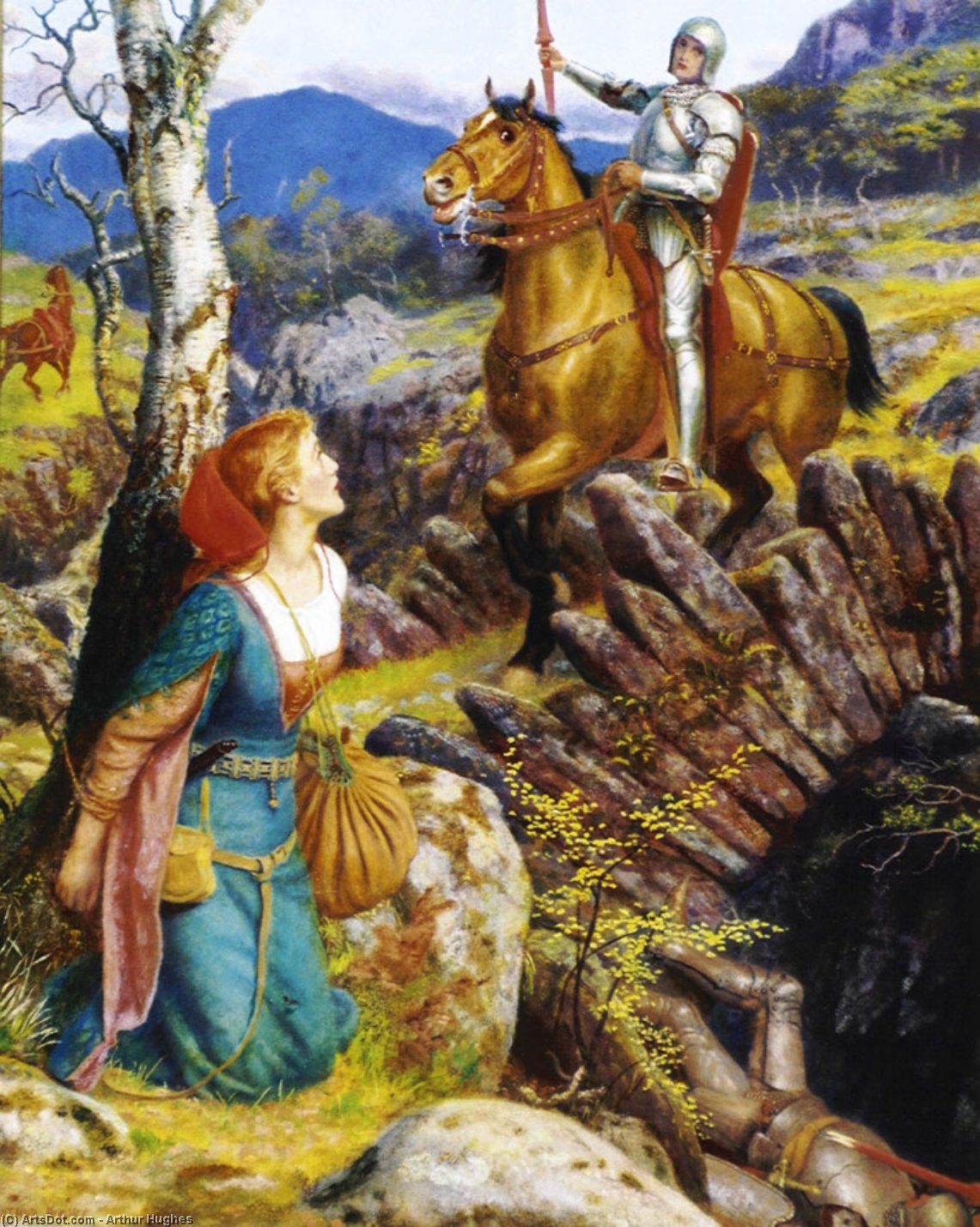 Wikioo.org - Encyklopedia Sztuk Pięknych - Malarstwo, Grafika Arthur Hughes - Overthrowing of the Rusty Knight