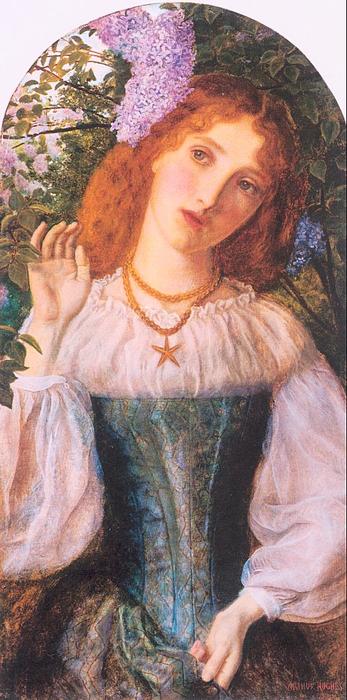 Wikioo.org - The Encyclopedia of Fine Arts - Painting, Artwork by Arthur Hughes - The Lady with the Lilacs