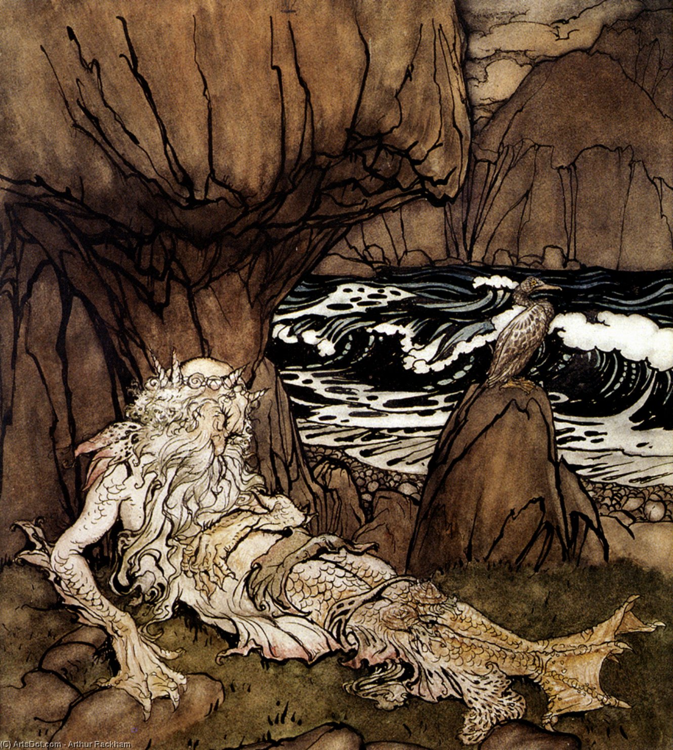 WikiOO.org – 美術百科全書 - 繪畫，作品 Arthur Rackham - 一个 加冕 人鱼
