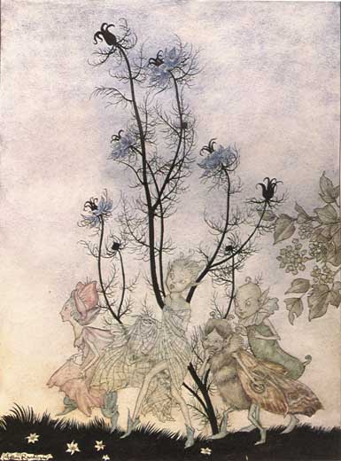 Wikioo.org - Bách khoa toàn thư về mỹ thuật - Vẽ tranh, Tác phẩm nghệ thuật Arthur Rackham - A midsummer night's dream fairies