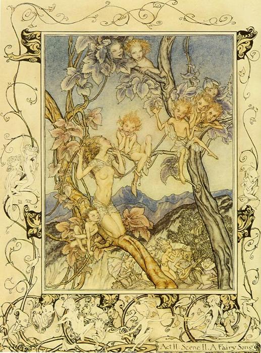 Wikioo.org - Bách khoa toàn thư về mỹ thuật - Vẽ tranh, Tác phẩm nghệ thuật Arthur Rackham - A midsummer night's dream fairy songs