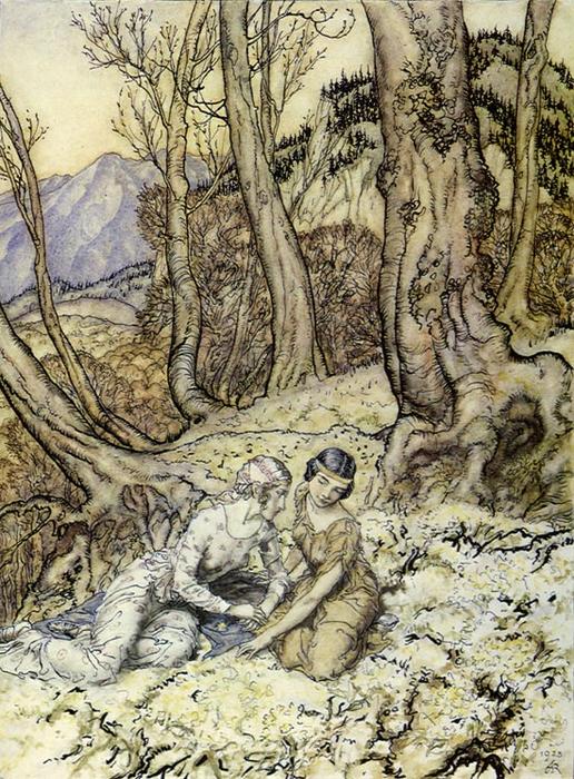 Wikioo.org - Bách khoa toàn thư về mỹ thuật - Vẽ tranh, Tác phẩm nghệ thuật Arthur Rackham - A midsummer night's dream hermia and helena