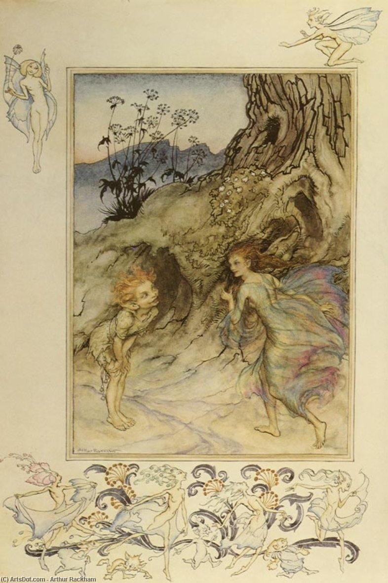 WikiOO.org - Encyclopedia of Fine Arts - Lukisan, Artwork Arthur Rackham - A midsummer night's dream puck and a fairy