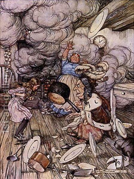 Wikioo.org - The Encyclopedia of Fine Arts - Painting, Artwork by Arthur Rackham - Alice in Wonderland. Pig and Pepper